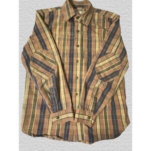 LL Bean Katahdin Iron Works Shirt Mens S Snap Button Striped Multicolor